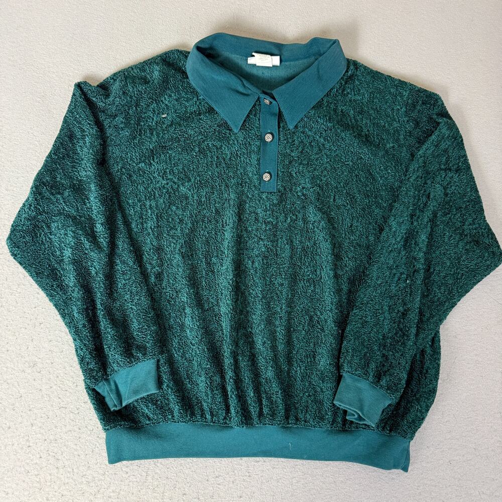 Vintage G.W. Division of Graff Plus Teal Terry Cloth Polo Pullover 1X USA
